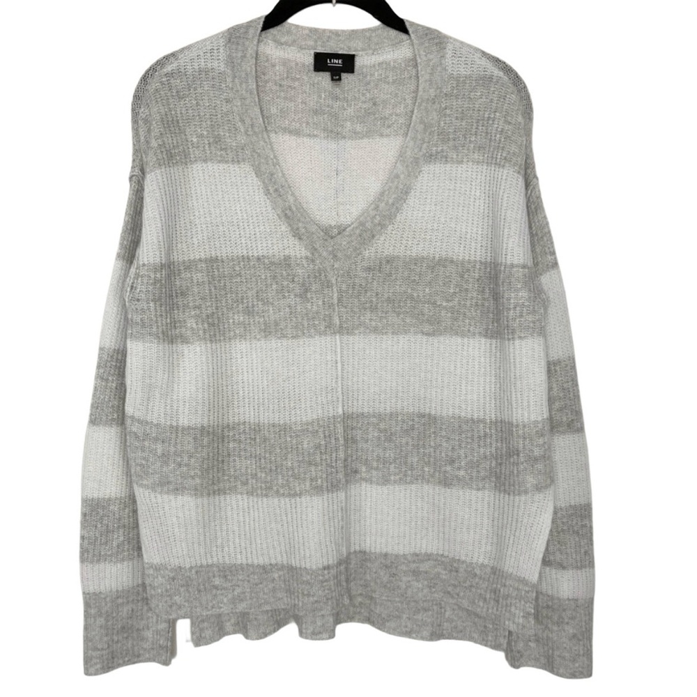 LINE Knitwear 100% Cashmere Striped V-neck Sweater With Split Hem